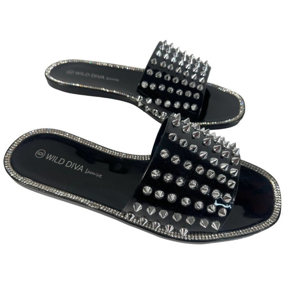 Wild Diva Womens Open Toe Jelly Sandal Jacelyn-03 Black With Spikes US Size 6 - Picture 2 of 7